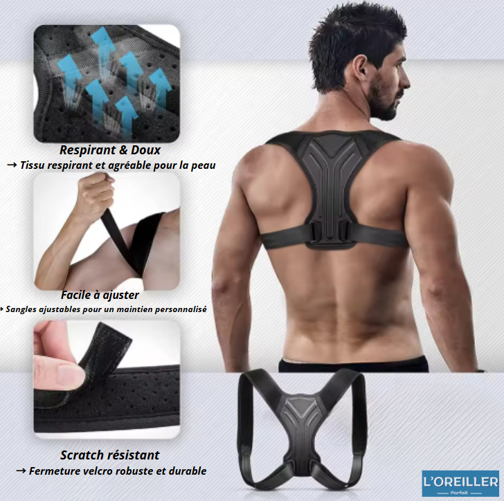 Correcteur/Redresseur de Posture Dos - Soulagement douleurs Dos & Epaules - Confort Invisible sous les Vêtements