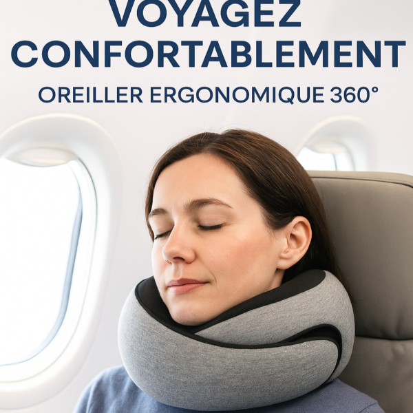 Oreiller de Voyage Cervical Avion - Tour de Cou Soutien 360° - Mémoire de Forme - Confort Trajet