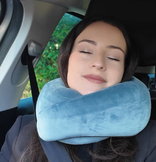 Oreiller de Voyage Ergonomique Mémoire de Forme + Masque de Nuit en Soie - Kit Sommeil Voyage