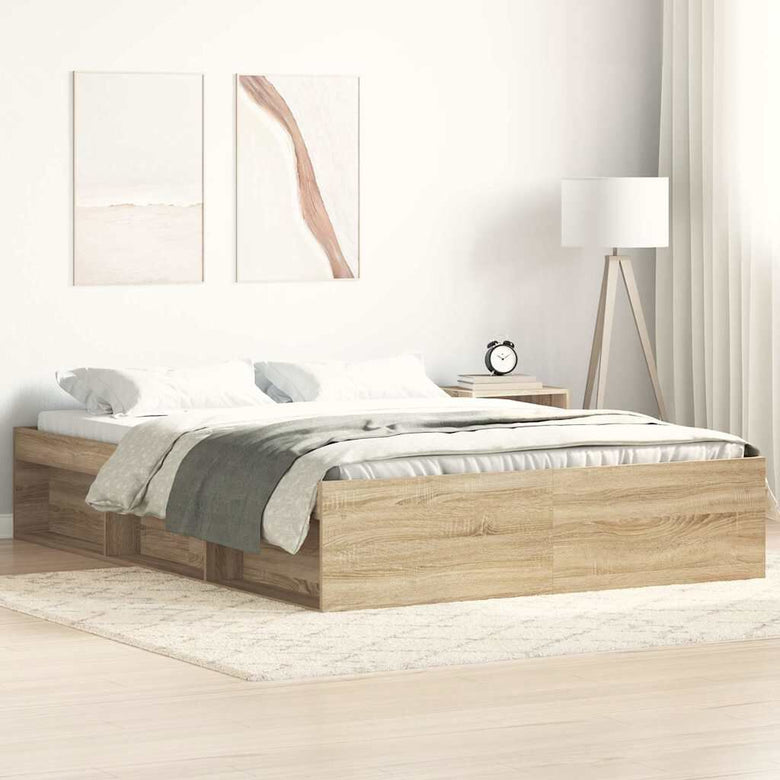 Cadre de lit chêne sonoma avec rangement 160x200