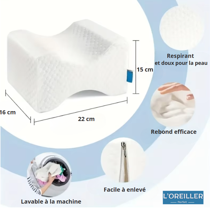 Oreiller de Genoux Orthopédique – Cale Genoux Mémoire de Forme – Douleurs Lombaires & Sciatique