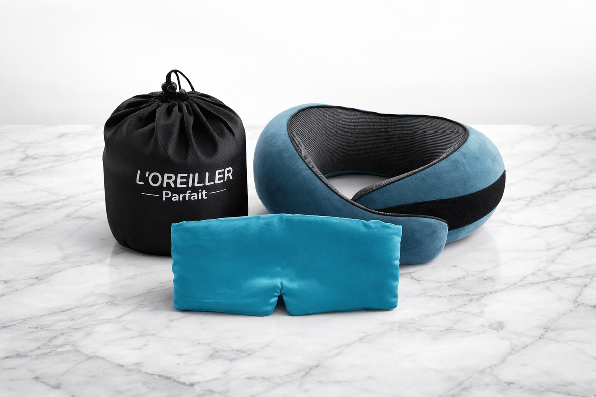 Oreiller de Voyage Avion Mémoire de Forme - Soutien Cervical 360° - Compact et léger