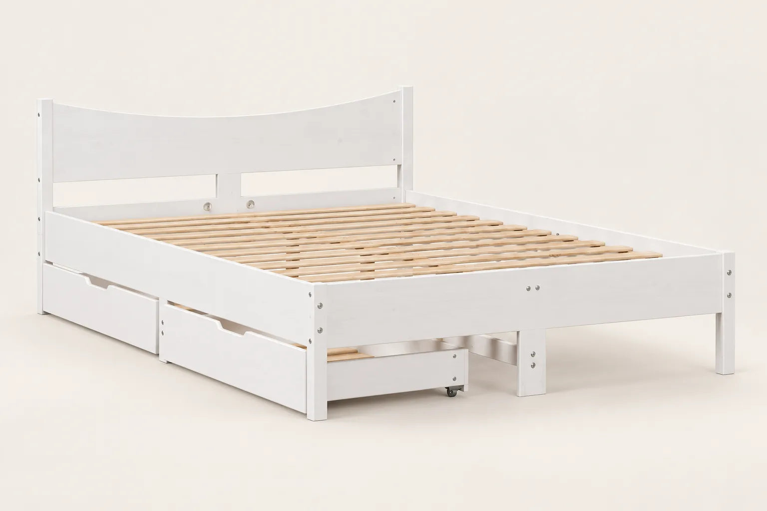 Cadre de Lit en Bois de Pin Massif avec 2 Tiroirs – Blanc 160×200 cm — Le cadre seul