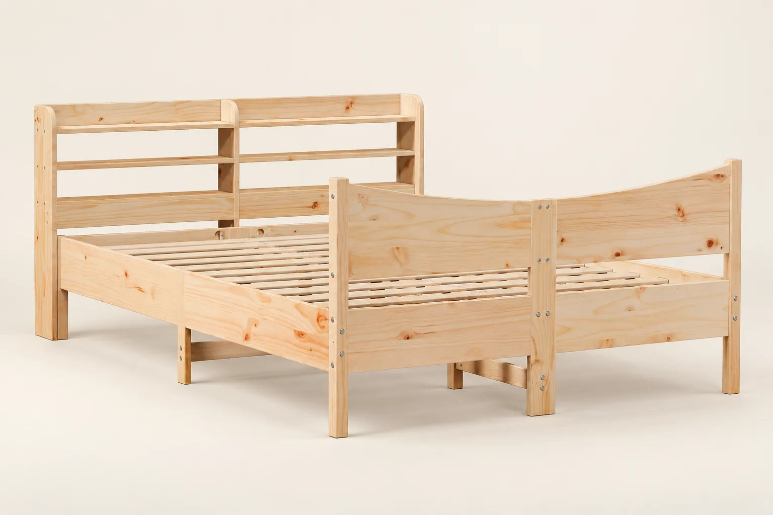 Cadre de Lit en Bois de Pin Massif avec Tête de Lit – 140×190 cm — Le cadre seul