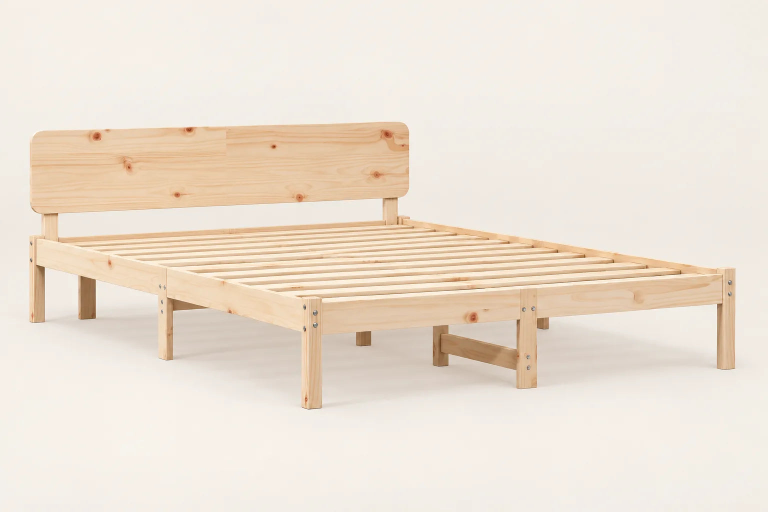 Cadre de Lit en Bois de Pin Massif avec Tête de Lit – 160×200 cm — Le cadre seul